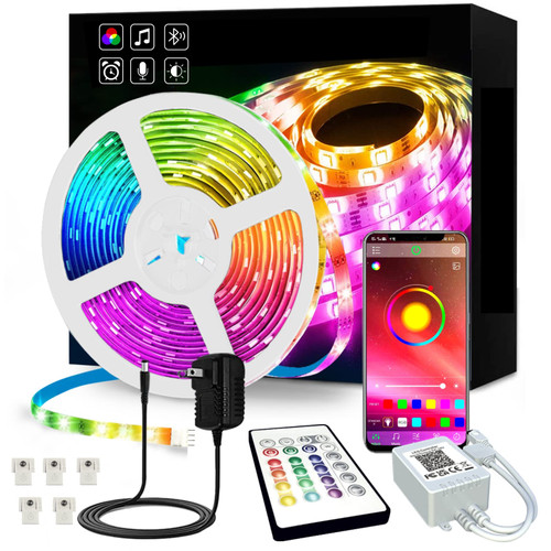 AIMEOKO LED Strip Lights 32.8ft, Bluetooth Smart App Music Sync RGB 5050 Color Changing Led Light Strip with DIY Remote, 24V Dimmable Lighting for TV Backlight, Bedroom, Kitchen, Bar, Home Party AIMEOKO LED Strip Lights 32.8ft, Bluetooth Smart App Music Sync RGB 5050 Color Changing Led Light Strip with DIY Remote, 24V Dimmable Lighting for TV Backlight, Bedroom, Kitchen, Bar, Home Party