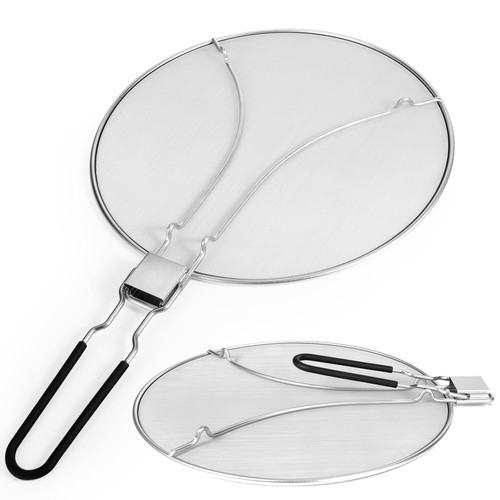 Splatter Screen for Frying Pan with Foldable Handle, Splatter Screen for Cooking 13 Inch, Stainless Steel Fine Mesh Splatter Screen, Splash Guard for Frying Pan Grease Splatter Screen for Cooking