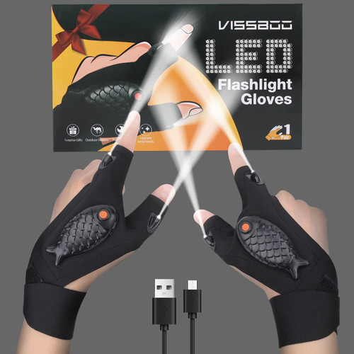 VISSBOO Rechargeable LED Flashlight Gloves Gifts for Men, Birthday Christmas Stocking Stuffers Ideas Gifts for Dad Husband, Cool Gadgets Tools Stuff for Camping Fishing Running Repairing VISSBOO Rechargeable LED Flashlight Gloves Gifts for Men, Birthday Christmas Stocking Stuffers Ideas Gifts for Dad Husband, Cool Gadgets Tools Stuff for Camping Fishing Running Repairing