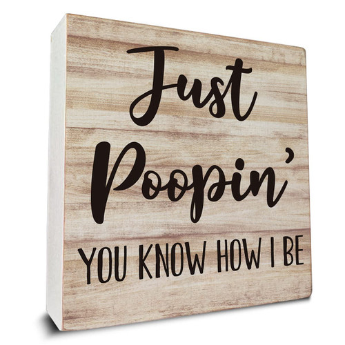 Bathroom Quote Wooden Box Sign Desk Decor Rustic Bathroom Wood Box Sign for Home Shelf Table Decoration 5 X 5 Inch