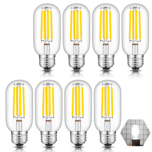 OMAYKEY 5W Dimmable LED Tubular Bulb 4000K Daylight White, 60W Equivalent 600 Lumen E26 Base, Vintage Edison Tubular T45 / T14 Clear Glass LED Filament Light Bulbs, Pack of 8 OMAYKEY 5W Dimmable LED Tubular Bulb 4000K Daylight White, 60W Equivalent 600 Lumen E26 Base, Vintage Edison Tubular T45 / T14 Clear Glass LED Filament Light Bulbs, Pack of 8