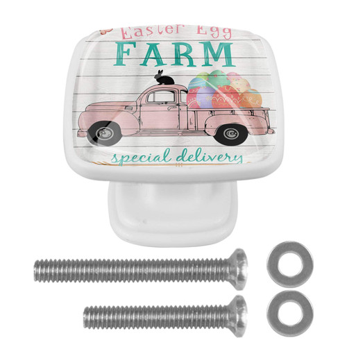 Pink Truck with Colorful Easter Eggs on Wooden Drawer Pulls Handles Cabinet Knobs Drawer Dresser Cupboard Wardrobe Pulls Handles 4pcs