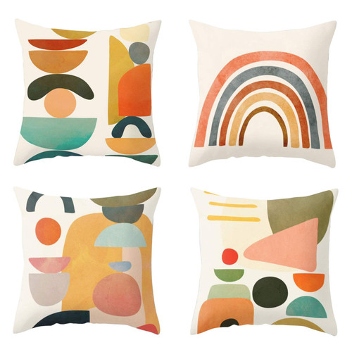 Qupace Modern Home Decoration Pillowcase Set of 4 Abstract Geometric Decor Pillow Covers 18x18 Inch Rainbow Pillow Case Square Cushion Case for Sofa Couch Chair Modern Throw Pillow Cover