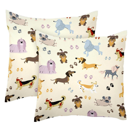 JAVENPROEQT Decorative Square Throw Pillow Covers Set of 2 Cute Dogs Seamless Pattern Pillow Case for Home Office Car, 18 x 18 inches