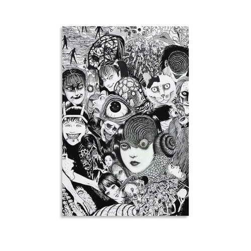 Junji Ito Horror Black and White Classic Anime Poster Canvas Art Poster and Wall Art Picture Print Modern Family Bedroom Decor Posters 12x18inch(30x45cm)