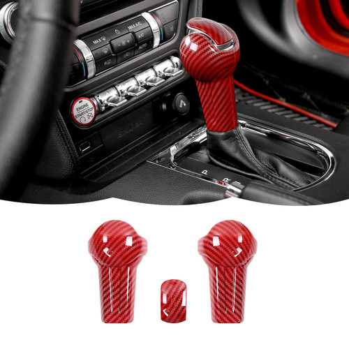 RT-TCZ Gear Shift Knob Cover Trim Interior Accessories for Ford Mustang 2015 2016 2017 2018 2019 2020 2021,Red Carbon Fiber Grain