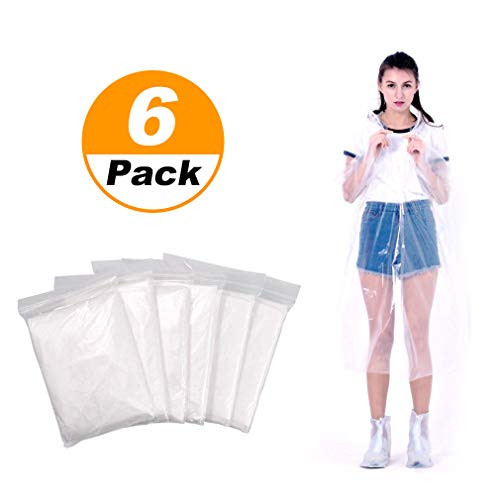 AUGUR Rain Poncho Disposable, Clear Adult Ponchos (6 Pack) with Hood, Waterproof Emergency Rain Ponchos for Theme Parks, Hiking, Camping, Sports Events and Rainy Outdoors AUGUR Rain Poncho Disposable, Clear Adult Ponchos (6 Pack) with Hood, Waterproof Emergency Rain Ponchos for Theme Parks, Hiking, Camping, Sports Events and Rainy Outdoors