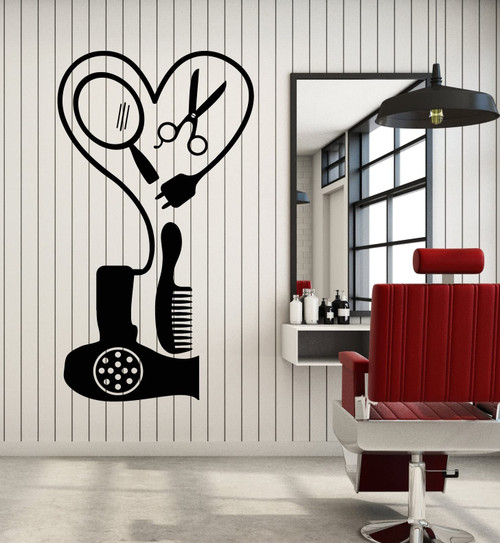 Vinyl Wall Decal Hair Salon Tools Hair Dryer Comb Scissors Mirror Stickers Mural Large Decor (g6368) Black Vinyl Wall Decal Hair Salon Tools Hair Dryer Comb Scissors Mirror Stickers Mural Large Decor (g6368) Black