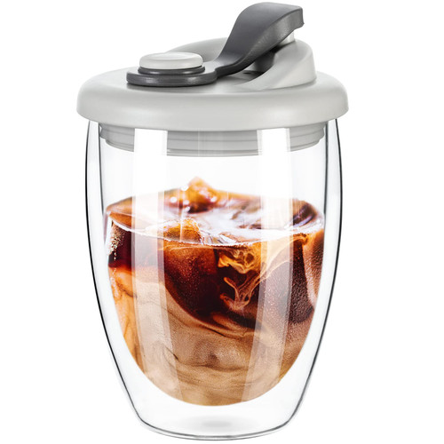 PARACITY Double Wall Glass Coffee Mug, Glass Coffee Cup with Silicone Lid 12 OZ, Insulated Coffee Mug with Lid for Milk Coffee Tea, High Borosilicate Glass Double Walled Cup for Travel & Home(Grey) PARACITY Double Wall Glass Coffee Mug, Glass Coffee Cup with Silicone Lid 12 OZ, Insulated Coffee Mug with Lid for Milk Coffee Tea, High Borosilicate Glass Double Walled Cup for Travel & Home(Grey)