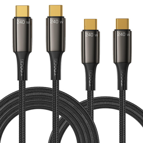 toocki 240W USB C to USB C Cable, Type C to Type C Cable Fast Charging Cable 480Mbps Zinc Alloy Nylon Braided USB C Charger Cable for Samsung Galaxy iPad MacBook (2-Pack, 3.3FT+6.6FT Glossy Black)