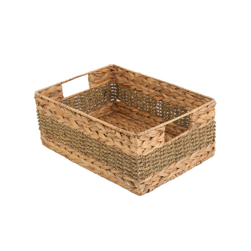 Natural Water Hyacinth storage basket with Handle, Rectangular Wicker Basket for Organizing, Decorative Wicker Storage Basket for Living Room, Large Woven Baskets for Storage