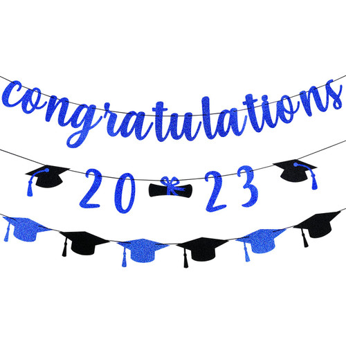 Congratulations 2023 Banner Blue Glitter Congratulations Graduation Banner Blue 2023 Graduation Banner for College Graduation Party Decorations Supplies 2023