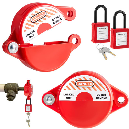Valve Lockout and Safety Padlock Combination Oil Gas Valve Lock Natural Gas Valve for Chemical Industry, 1-2.5 inch, Red (2)