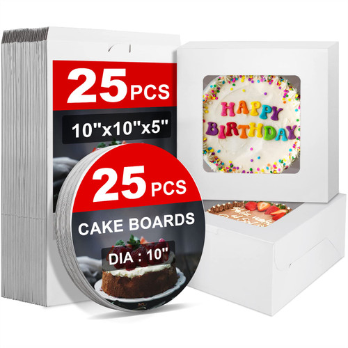 ZENOWICK 10 PCS Cake Boxes with Window 10x10x5 Inches,White Bakery Boxes Large Baking Boxes for Cake,Pie,Dessert,Cookies, Pastry, Birthday,Party ZENOWICK 10 PCS Cake Boxes with Window 10x10x5 Inches,White Bakery Boxes Large Baking Boxes for Cake,Pie,Dessert,Cookies, Pastry, Birthday,Party