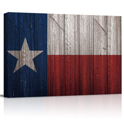 Flag Canvas Wall Art for Living Room - Rustic Texas Flag on Wooden Board - Canvas Prints Stretched and Framed Ready to Hang - 12x16 inch Artworks for Home Bathroom Living Room Bedroom Decoration