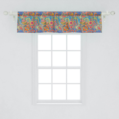 Lunarable East Window Valance Pack of 2, Colorful Paisley Floral Pattern Classical Ornamental Medieval Art, Rod Pocket Curtain Valances for Kitchen Bedroom, 54" X 12", Blue Yellow