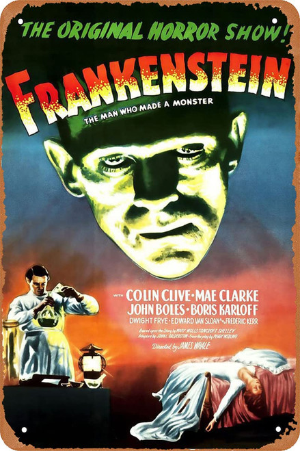 BILISIBY Vintage Tin Sign Frankenstein Movie Poster for Bar Office Home Wall Decor Gift Retro Metal Sign 12 X 8 inch (1931)