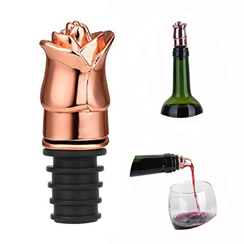 Wine Pourer and Stopper, Wine Aerators Metal Rose Flower Wine Pourer Bottle Stopper (Rose Gold)