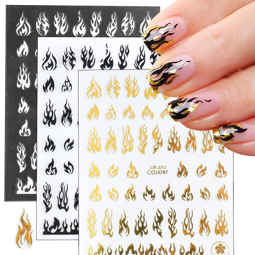 Flame Nail Art Stickers, 4Colors Flame Nail Decals Self Adhesive Fire Nail Art Supplies Sticker 3D Holographic Flame Reflections Nail Stickers Manicure Tips Accessories for Acrylic Nails Decorations