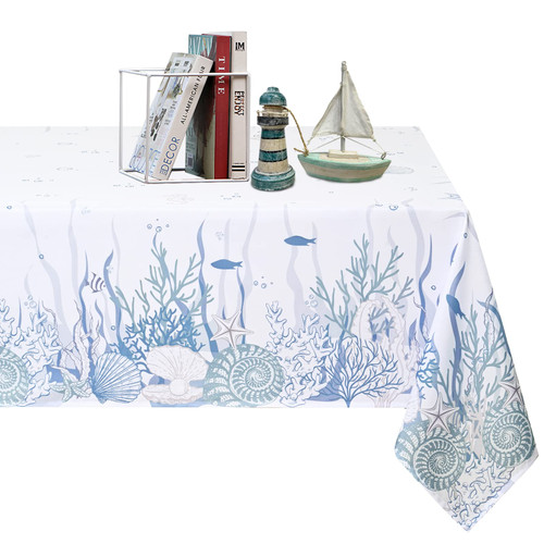 VERTKREA Nautical Coastal Table Cloth, Coral Seashell Decorative Tablecloth, Ocean Themed Starfish Waterproof Table Cover for Dining Table Parties and Camping, 60''x120'', Blue VERTKREA Nautical Coastal Table Cloth, Coral Seashell Decorative Tablecloth, Ocean Themed Starfish Waterproof Table Cover for Dining Table Parties and Camping, 60''x120'', Blue