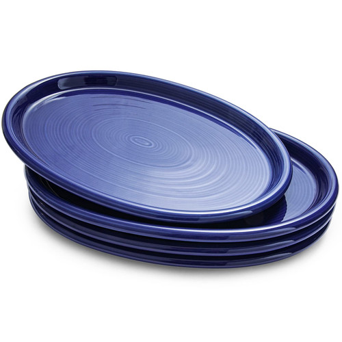 LE TAUCI Ceramic Serving Platter, Serving Dishes for Entertaining, Sandwich Trays for Serving Food, Dessert Taco Sushi Appetizer Serving Trays for Party, 12 Inch Oval Dinner Plates, Set of 4, Blue