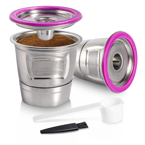 RealPero Reusable Coffee Capsules Refillable K Cup Coffee Pods Filters for Keurig 1.0 & 2.0 Single Cup Coffee Makers,Upgraded Full Stainless Steel Integrated Mesh Strainer BPA Free(2 pack)