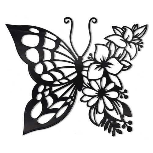 Butterfly Decoration Wall Art Boho Butterfly Wall Home Decor Hanging Appearance Wall Decor Metal Wall Hanging Butterfly Decor Flower Wall Art for Bedroom Living Room Home Wall,Black(Large)