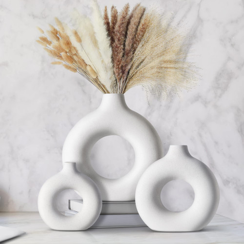 3 Pack Ceramic Vases for Home Decor, Donut Vases Decorative Vase for Modern Home Decor, White Ceramic Vase for Pampas Grass Dried Flower, Boho Vases Decor for Shelf Table Centerpieces 3 Pack Ceramic Vases for Home Decor, Donut Vases Decorative Vase for Modern Home Decor, White Ceramic Vase for Pampas Grass Dried Flower, Boho Vases Decor for Shelf Table Centerpieces