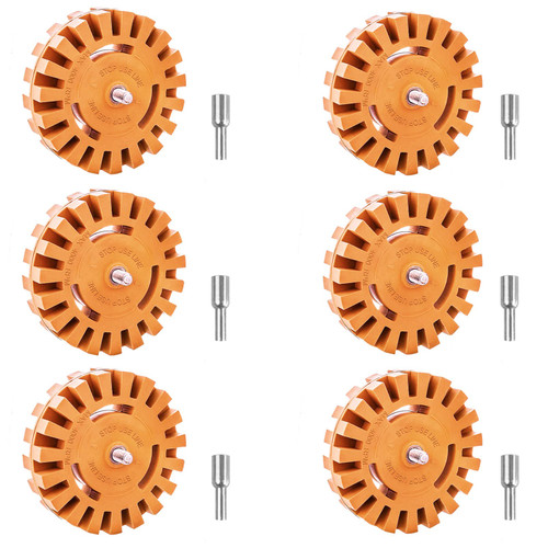 6 PCS Decal Remover Eraser Wheel Tool Kit, 4 Inch Adhesive Removal Tool Heavy Duty Rubber Eraser Wheel with Drill Adapter for Car RV Motorcycle Window Remove Adhesive Sticker Pinstripe Vinyl Decals