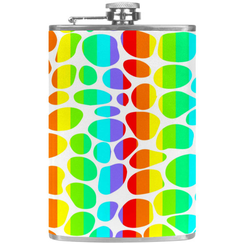 Flask for Liquor and Funnel, 8 Oz Leak Proof Stainless Steel Pocket Hip Flask Rainbow Leopard Pattern