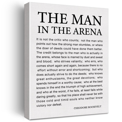 Inspirational Canvas Wall Art Motivational the Man in the Arena Quote Canvas Print Positive Theodore Roosevelt Speech Canvas Painting Office Home Wall Decor Framed Gift 12"x15" Ready to Hang