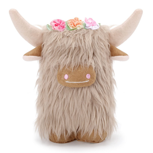 Upltowtme Highland Cow Gnomes with Flowers Cream Scottish Tomte Decor Table Centerpieces Farmhouse Nordic Dwarf Home Decoration Calf Gnome Herd Collection Gift for Her Set of 1