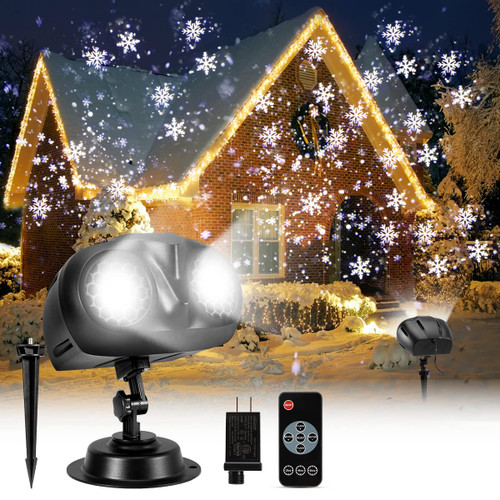 Christmas Projector Lights Outdoor, Greenclick Upgraded 2-in-1 Rotating Snowflake Projector with Remote Timer IP65 Waterproof LED Christmas Snowfall Projection Lamp for Xmas Holiday House Decoration