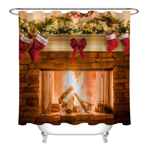 LB Christmas Fireplace Shower Curtains for Bathroom,Red Socks Pine Decor Winter Shower Curtain Set with 12 Hooks,72x78 inch Extra Long Polyester Fabric Waterproof LB Christmas Fireplace Shower Curtains for Bathroom,Red Socks Pine Decor Winter Shower Curtain Set with 12 Hooks,72x78 inch Extra Long Polyester Fabric Waterproof
