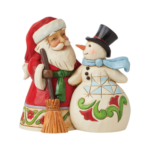 Enesco Jim Shore Heartwood Creek Santa and Snowman Christmas Togetherness Pint-Sized Figurine, 4.75 Inch, Multicolor