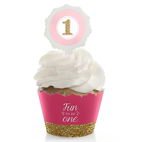 Big Dot of Happiness 1st Birthday Girl - Fun to be One - Birthday Party Cupcake Wrapper and Pick - Cupcake Decorating Kit - Set of 24 Big Dot of Happiness 1st Birthday Girl - Fun to be One - Birthday Party Cupcake Wrapper and Pick - Cupcake Decorating Kit - Set of 24