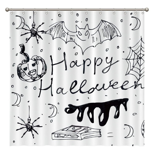 ArogGeld Happy Halloween Shower Curtain Halloween Bat Pumpkin Shower Curtains Bathroom Curtains Custom Durable Polyester Fabric Holiday Shower Curtain for Bathroom 72x72 Inches Set with 12 Hooks