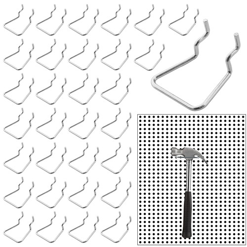 Waziaqoc 32PCS Pegboard Plier Holders, Double Loop Pegboard Hooks Stainless Steel Peg Board Hook Pegboard Tool Holder Shop Display Pegboard Hangers - Silver