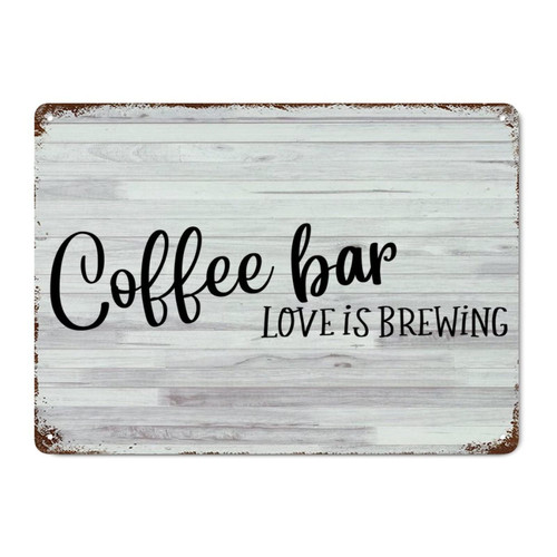 LUIJORGY Metal Tin Sign Family Lettering Poster Metal Decor Signs Coffee Bar Love Is Brewing Wood Grain Motivational Shabby Metal Sign for Bar Cafe Restaurant Garage Wall Decor 7x10in