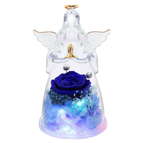 Rose Flower Gifts for Her,Blue Preserved Flower Rose in Glass Angel Figurines Gift,Birthday Gifts for Women,Great Mom Gift,Light Up Glass Angel Gifts with Preserved Real Roses, Angel Gifts for Wife Rose Flower Gifts for Her,Blue Preserved Flower Rose in Glass Angel Figurines Gift,Birthday Gifts for Women,Great Mom Gift,Light Up Glass Angel Gifts with Preserved Real Roses, Angel Gifts for Wife