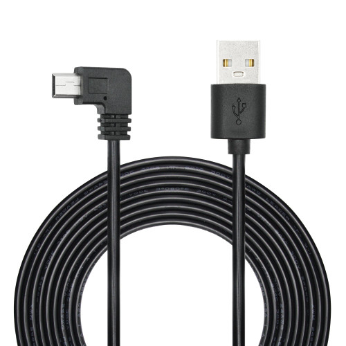 Maixbomr Right Angle Dash Cam Power Cord 11.5FT,90 Degree Mini USB Charging Cable 24AWG for for Garmin Nuvi GPS,Canon Camera,Dash Cam etc Mini USB Devices(Black)
