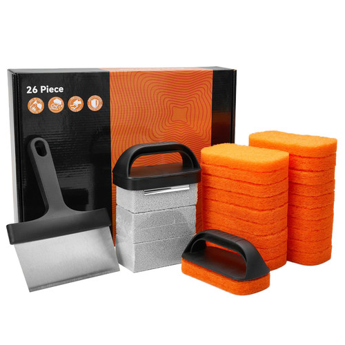 Griddle Cleaning Kit for Blackstone, 26 Pieces Flat Top Grill Accessories Cleaner Tool Set - 1 Scraper, 3 Cleaning Brick, 20 Scouring Pads, and 2 Handles, Easy Cleaning on Hot or Cold Surfaces Griddle Cleaning Kit for Blackstone, 26 Pieces Flat Top Grill Accessories Cleaner Tool Set - 1 Scraper, 3 Cleaning Brick, 20 Scouring Pads, and 2 Handles, Easy Cleaning on Hot or Cold Surfaces