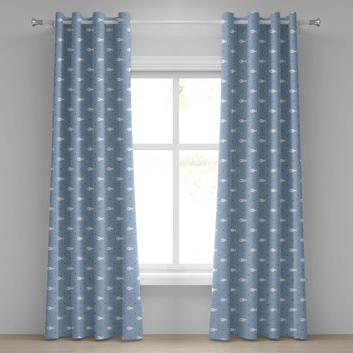 Ambesonne Nautical Grommet Curtain, Underwater Aquatic Life Fish and Little Symmetrical Anchor Design, Decorative 2-Panel Window Drapes for Bedroom Living Room, 50" x 72", White Blue