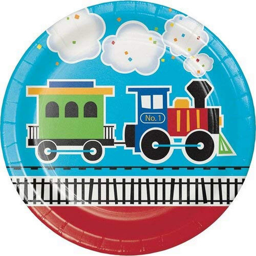 Creative Converting All Aboard Blue Boy's 1st Birthday Party Paper Dinner Plates, 9", Multicolor
