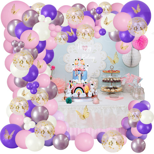 ANGSKALSA Balloon Garland Arch Kit - 167Pcs Baby Shower Decorations for Girl with Butterfly Stickers, Pink Purple White Gold Confetti Balloons for Birthday Party Bridal Shower Wedding Decorations ANGSKALSA Balloon Garland Arch Kit - 167Pcs Baby Shower Decorations for Girl with Butterfly Stickers, Pink Purple White Gold Confetti Balloons for Birthday Party Bridal Shower Wedding Decorations