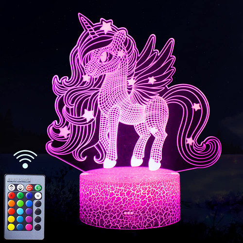 Garagadella 3D Unicorn Night Light for Girls,LED Illusion Unicorn Lamp Touch & Remote Control USB Cable & Battery Opreated Dimmable Christmas and Birthday Gifts Room Light for Girls Kids Boys
