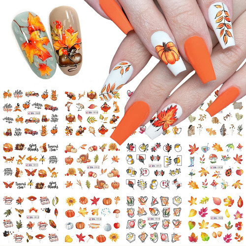 Fall Nail Art Stickers, Autumn Nail Art Water Decals Transfer Nail Supplies Maple Leaves Turkey Pumpkin Design Sticker for Women Acrylic Nail Maple Leaf Thanksgiving Decorations 12 PCS (Fall B) Fall Nail Art Stickers, Autumn Nail Art Water Decals Transfer Nail Supplies Maple Leaves Turkey Pumpkin Design Sticker for Women Acrylic Nail Maple Leaf Thanksgiving Decorations 12 PCS (Fall B)