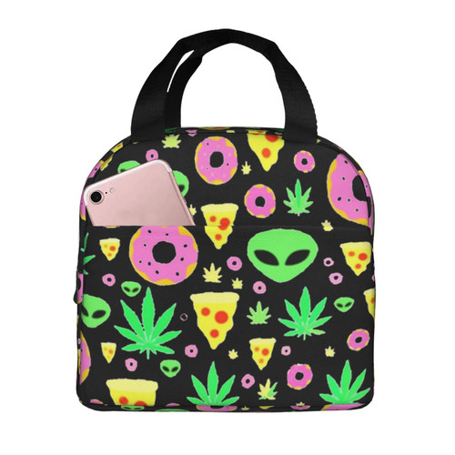Reusable Lunch Tote Bag Alien Donut Leaf Weed Pizza Insulated Lunch Bag Durable Cooler Lunch Box