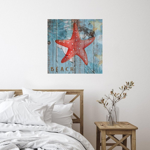 Nautical Beach Ocean Theme Underwater Starfish Wall Sticker Modern Shells Starfish Blue Coastal Outdoors Wall Decals Vinyl Wall Stickers Quotes for Kids Room Bottles Dorm Wall Art 18in