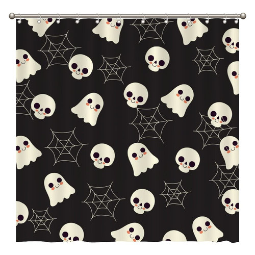 ArogGeld All Saints' Day Skull Spooky Spiderweb Shower Curtain Happy Halloween Shower Curtains Bathroom Curtains Custom Durable Polyester Fabric Holiday Shower Curtain for Bathroom 72x72 Inches